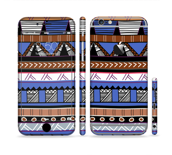 The Abstract Blue and Brown Shaped Aztec Sectioned Skin Series for the Apple iPhone 6s Plus