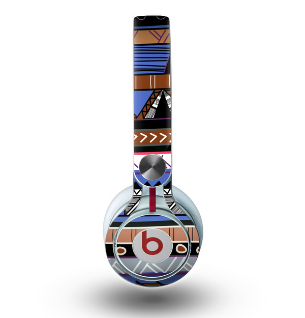 The Abstract Blue and Brown Shaped Aztec Skin for the Beats by Dre Mixr Headphones