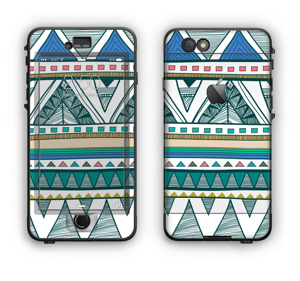 The Abstract Blue and Green Triangle Aztec Apple iPhone 6 Plus LifeProof Nuud Case Skin Set