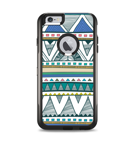 The Abstract Blue and Green Triangle Aztec Apple iPhone 6 Plus Otterbox Commuter Case Skin Set
