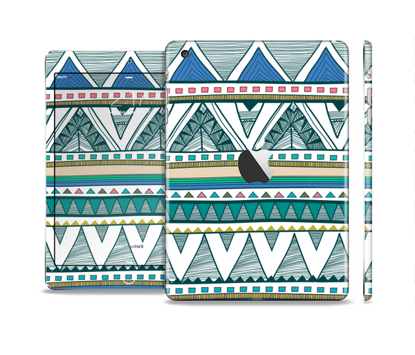 The Abstract Blue and Green Triangle Aztec Full Body Skin Set for the Apple iPad Mini 2