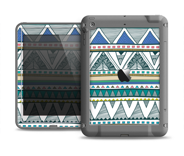 The Abstract Blue and Green Triangle Aztec Apple iPad Mini LifeProof Fre Case Skin Set