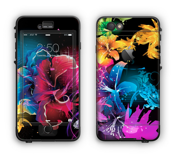 The Abstract Bright Neon Floral Apple iPhone 6 LifeProof Nuud Case Skin Set