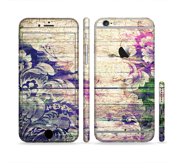 The Abstract Color Floral Painted Wood Planks Sectioned Skin Series for the Apple iPhone 6