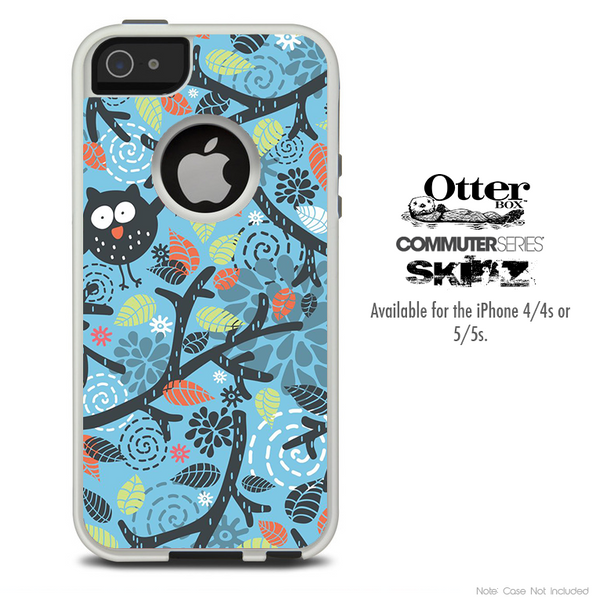 The Abstract Owls Blue Pattern Skin For The iPhone 4-4s or 5-5s Otterbox Commuter Case
