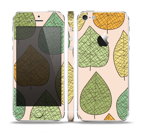 The Abstract Pastel Lined-Leaves Skin Set for the Apple iPhone 5