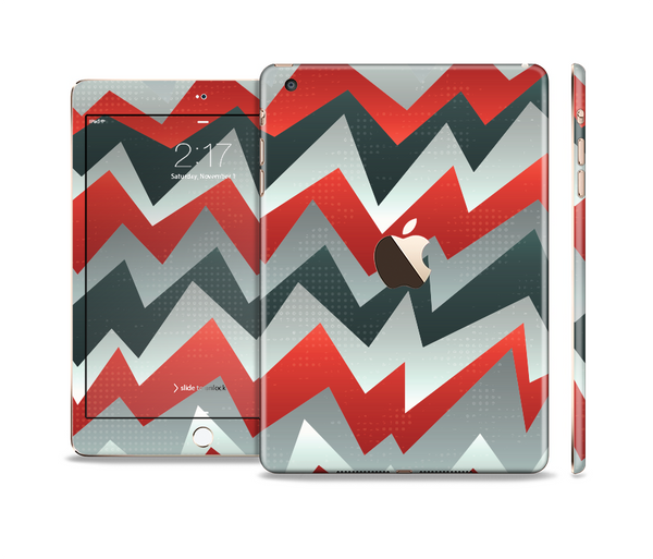The Abstract Red, Grey and White ZigZag Pattern Full Body Skin Set for the Apple iPad Mini 3