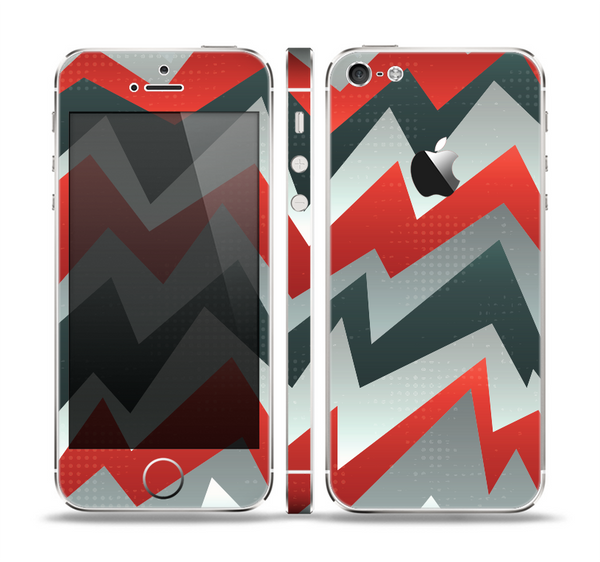 The Abstract Red, Grey and White ZigZag Pattern Skin Set for the Apple iPhone 5