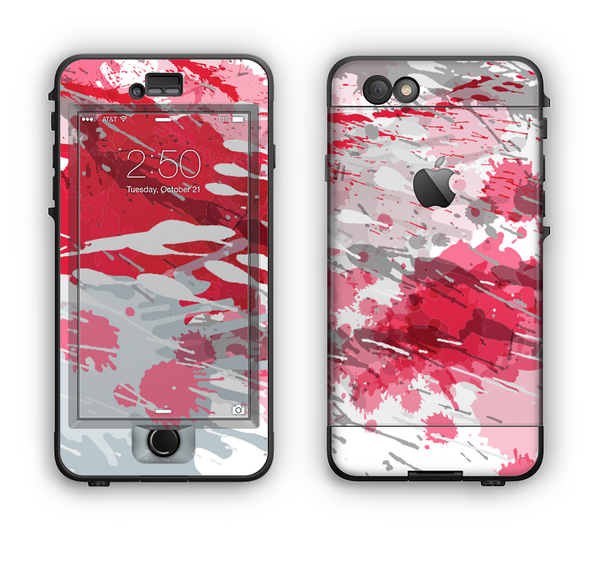 The Abstract Red, Pink and White Paint Splatter Apple iPhone 6 Plus LifeProof Nuud Case Skin Set