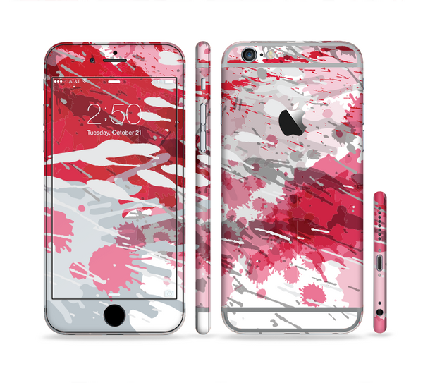 The Abstract Red, Pink and White Paint Splatter Sectioned Skin Series for the Apple iPhone 6s