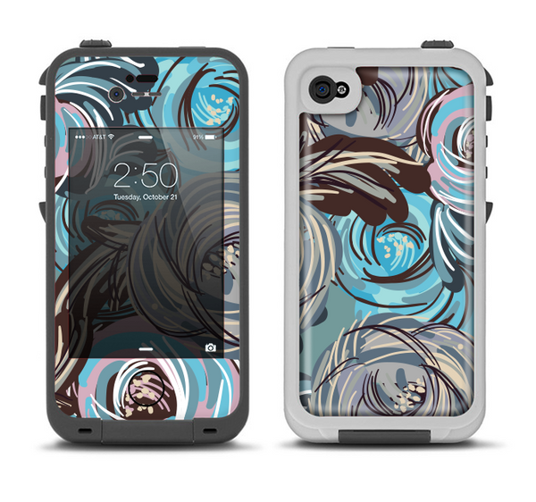 The Abstract Subtle Toned Floral Strokes Apple iPhone 4-4s LifeProof Fre Case Skin Set