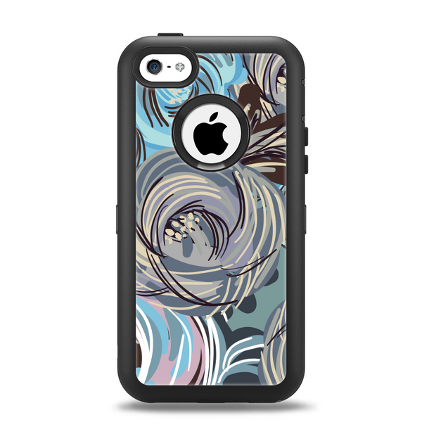 The Abstract Subtle Toned Floral Strokes Apple iPhone 5c Otterbox Defender Case Skin Set