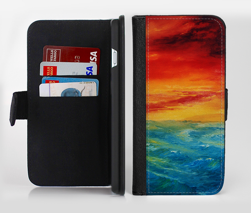 The Abstract Sunset Painting Ink-Fuzed Leather Folding Wallet Credit-Card Case for the Apple iPhone 6/6s, 6/6s Plus, 5/5s and 5c