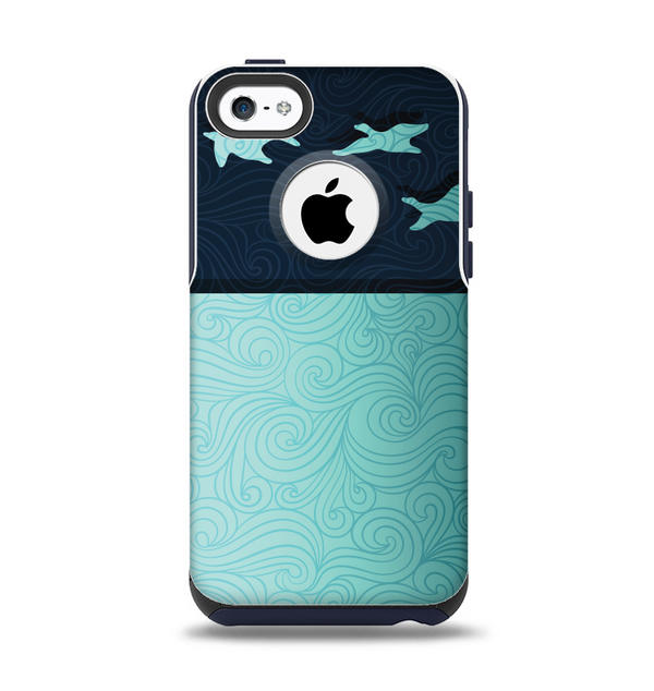 The Abstract Swirled Two Toned Green with Birds Apple iPhone 5c Otterbox Commuter Case Skin Set