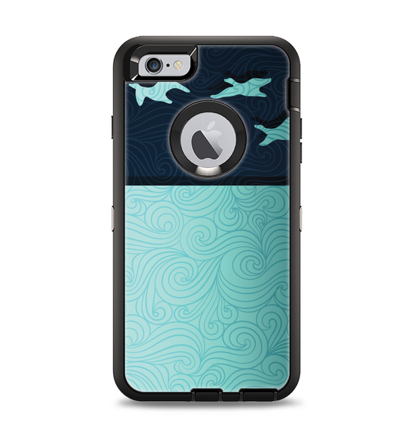 The Abstract Swirled Two Toned Green with Birds Apple iPhone 6 Plus Otterbox Defender Case Skin Set
