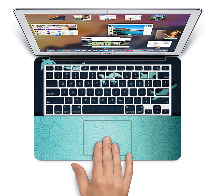 The Abstract Swirled Two Toned Green with Birds Skin Set for the Apple MacBook Air 13"