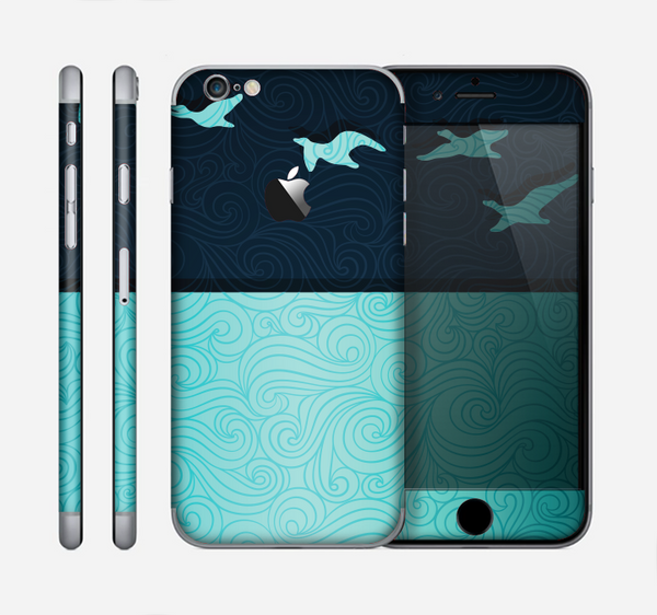 The Abstract Swirled Two Toned Green with Birds Skin for the Apple iPhone 6