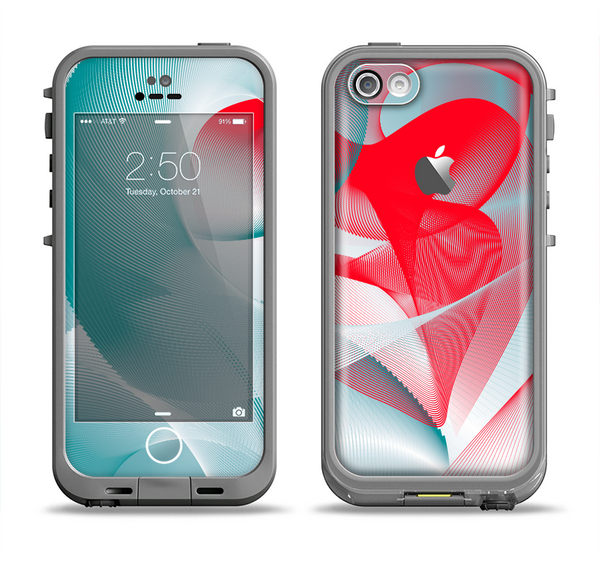 The Abstract Teal & Red Love Connect Apple iPhone 5c LifeProof Fre Case Skin Set