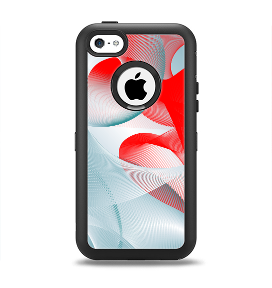 The Abstract Teal & Red Love Connect Apple iPhone 5c Otterbox Defender Case Skin Set