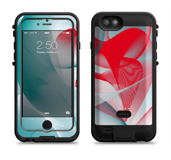 The Abstract Teal & Red Love Connect Apple iPhone 6/6s LifeProof Fre POWER Case Skin Set