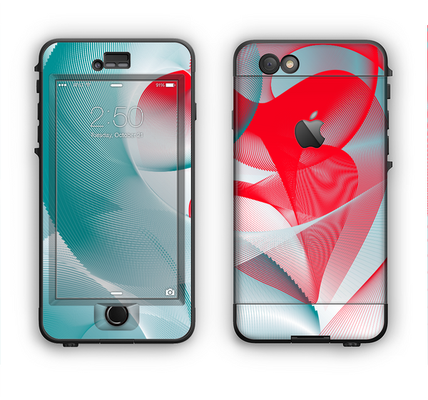 The Abstract Teal & Red Love Connect Apple iPhone 6 LifeProof Nuud Case Skin Set