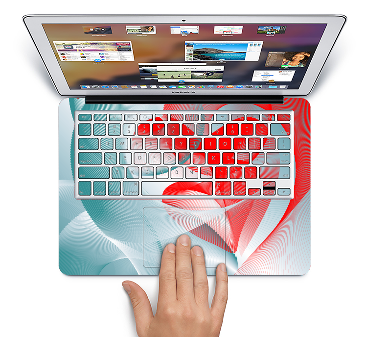 The Abstract Teal & Red Love Connect Skin Set for the Apple MacBook Pro 13" with Retina Display