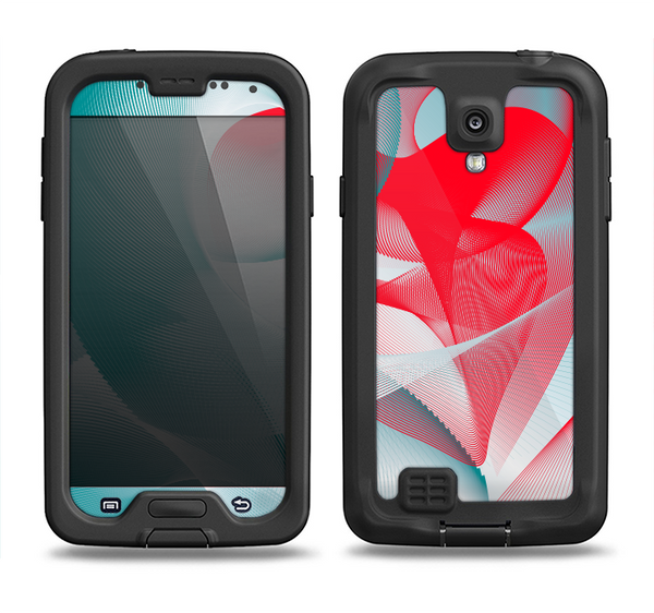 The Abstract Teal & Red Love Connect Samsung Galaxy S4 LifeProof Nuud Case Skin Set