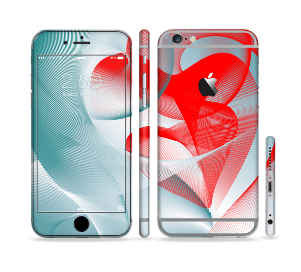 The Abstract Teal & Red Love Connect Sectioned Skin Series for the Apple iPhone 6s Plus