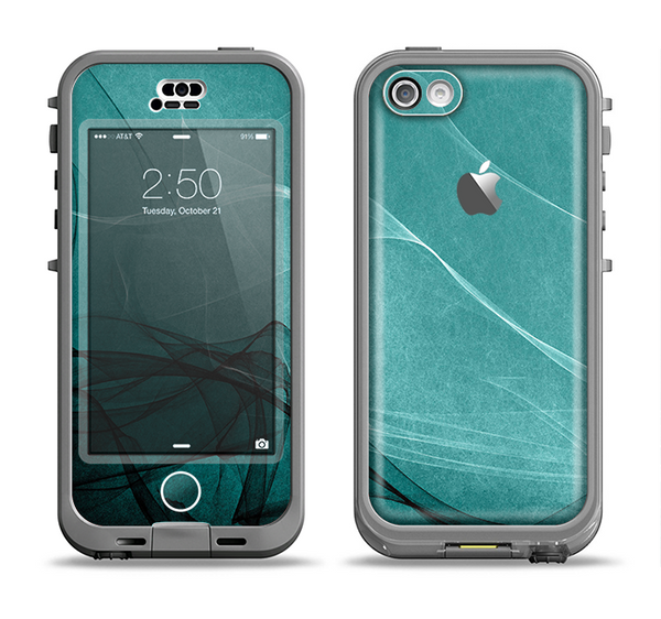 The Abstract Teal and Black Curves Apple iPhone 5c LifeProof Nuud Case Skin Set