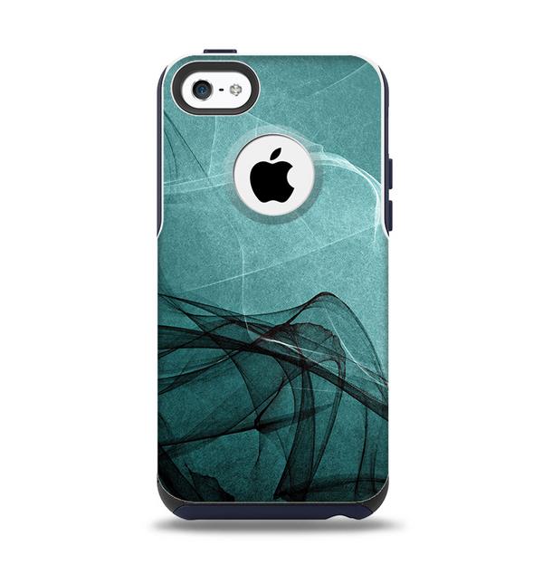 The Abstract Teal and Black Curves Apple iPhone 5c Otterbox Commuter Case Skin Set