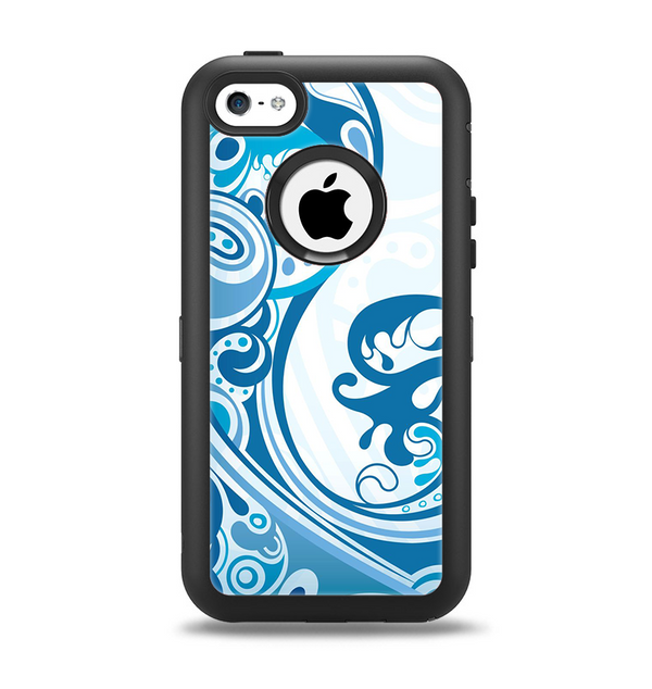 The Abstract Vibrant Blue Swirled Apple iPhone 5c Otterbox Defender Case Skin Set