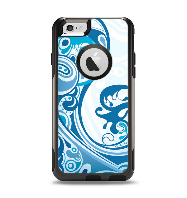 The Abstract Vibrant Blue Swirled Apple iPhone 6 Otterbox Commuter Case Skin Set