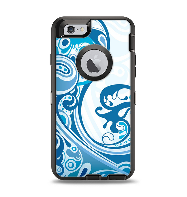 The Abstract Vibrant Blue Swirled Apple iPhone 6 Otterbox Defender Case Skin Set
