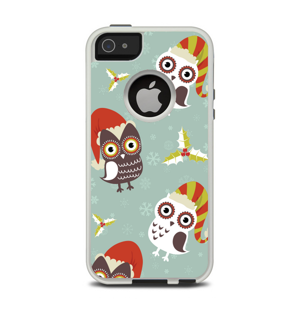 The Abstract Vintage Christmas Owls Apple iPhone 5-5s Otterbox Commuter Case Skin Set