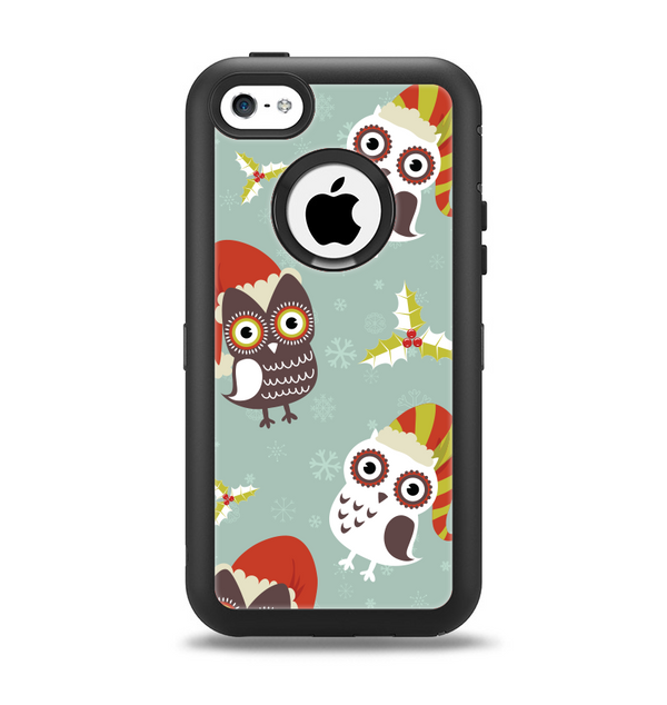 The Abstract Vintage Christmas Owls Apple iPhone 5c Otterbox Defender Case Skin Set