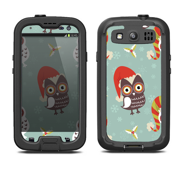 The Abstract Vintage Christmas Owls Samsung Galaxy S4 LifeProof Nuud Case Skin Set