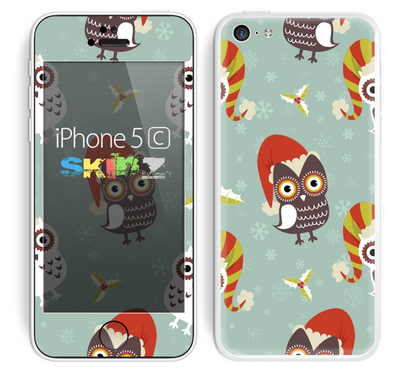 The Abstract Vintage Christmas Owls Skin for the Apple iPhone 5c