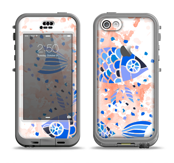 The Abstract White and Blue Fish Fossil Apple iPhone 5c LifeProof Nuud Case Skin Set