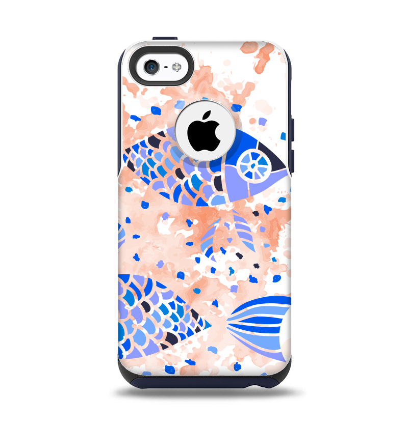 The Abstract White and Blue Fish Fossil Apple iPhone 5c Otterbox Commuter Case Skin Set