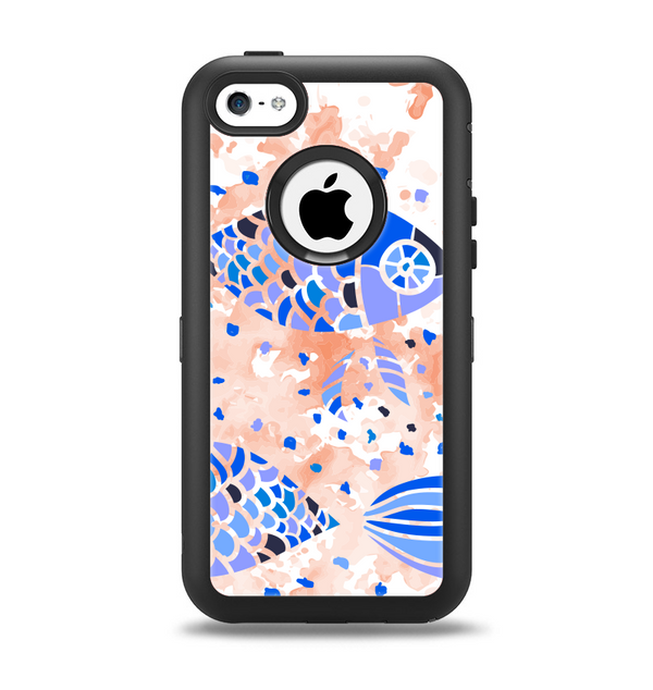 The Abstract White and Blue Fish Fossil Apple iPhone 5c Otterbox Defender Case Skin Set