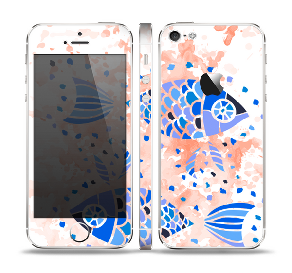 The Abstract White and Blue Fish Fossil Skin Set for the Apple iPhone 5