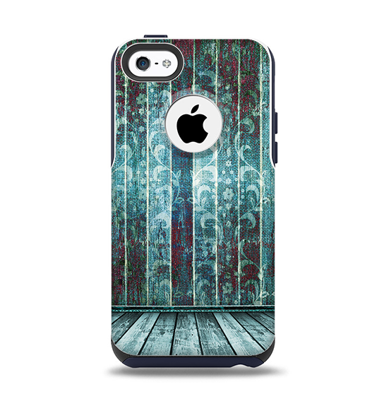 The Aged Blue Victorian Striped Wall Apple iPhone 5c Otterbox Commuter Case Skin Set