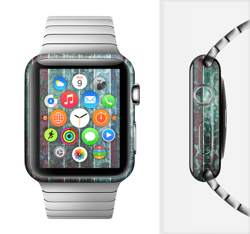 The Aged Blue Victorian Striped Wall Full-Body Skin Kit for the Apple Watch