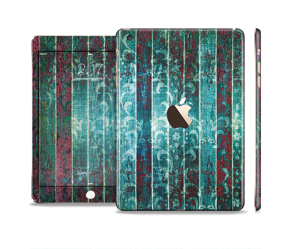 The Aged Blue Victorian Striped Wall Full Body Skin Set for the Apple iPad Mini 3
