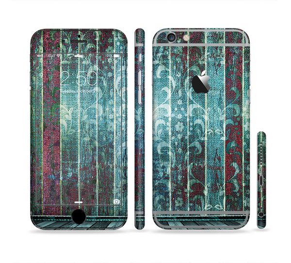 The Aged Blue Victorian Striped Wall Sectioned Skin Series for the Apple iPhone 6s Plus