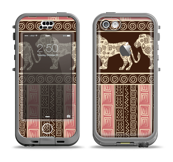 The Aztec Pink & Brown Lion Pattern Apple iPhone 5c LifeProof Nuud Case Skin Set