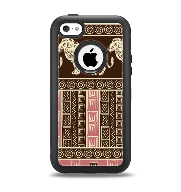 The Aztec Pink & Brown Lion Pattern Apple iPhone 5c Otterbox Defender Case Skin Set