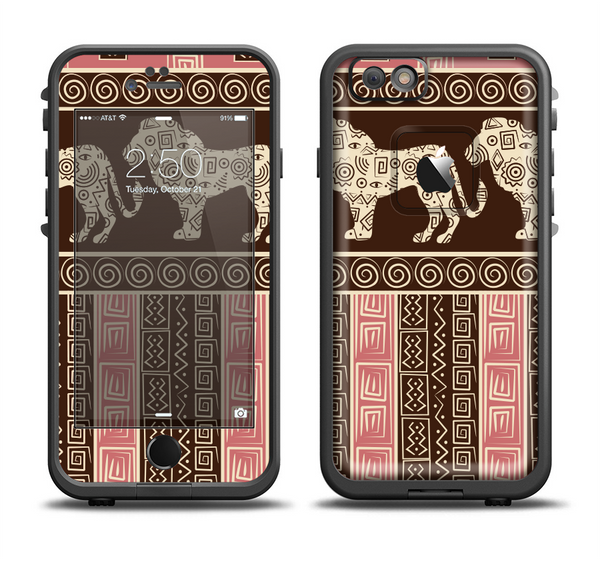 The Aztec Pink & Brown Lion Pattern Apple iPhone 6/6s Plus LifeProof Fre Case Skin Set