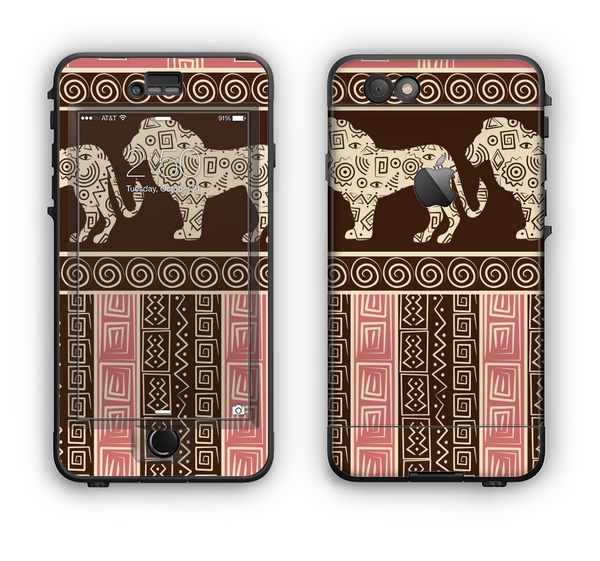 The Aztec Pink & Brown Lion Pattern Apple iPhone 6 LifeProof Nuud Case Skin Set