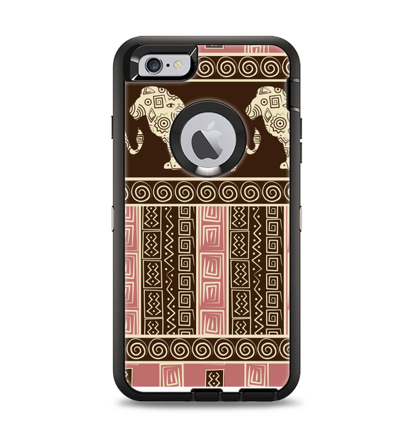 The Aztec Pink & Brown Lion Pattern Apple iPhone 6 Plus Otterbox Defender Case Skin Set